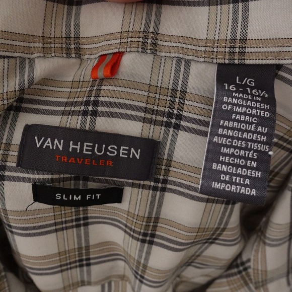 VAN HEUSEN TRAVELER SLIM FIT PLAID BUTTON DOWN SHIRT MENS SIZE L - Picture 6 of 6
